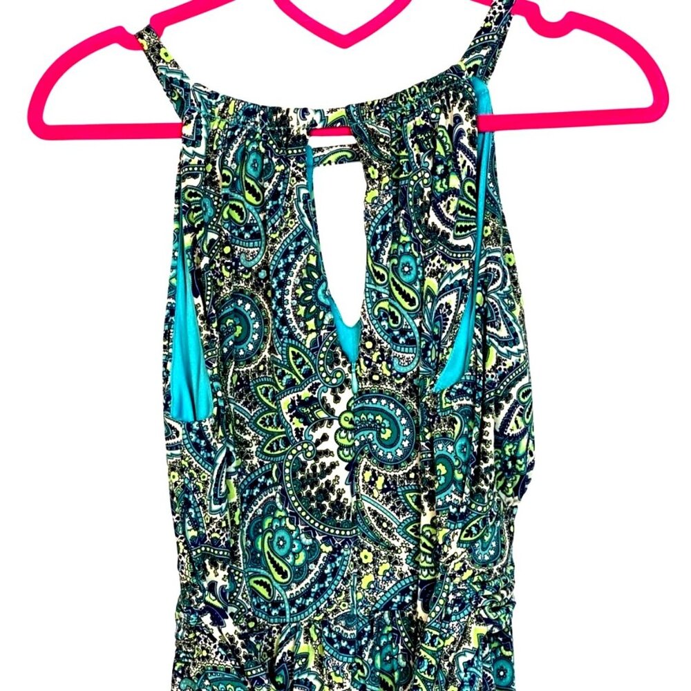 R&K Vintage 90s Blue Paisley Print Sleeveless Keyhole Cut Out Midi Dress Size 14 - Picture 2 of 11